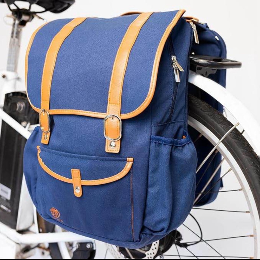 Rear Bike Backpack Laptop (Blue) Convertible Double Pannier for Bicycles